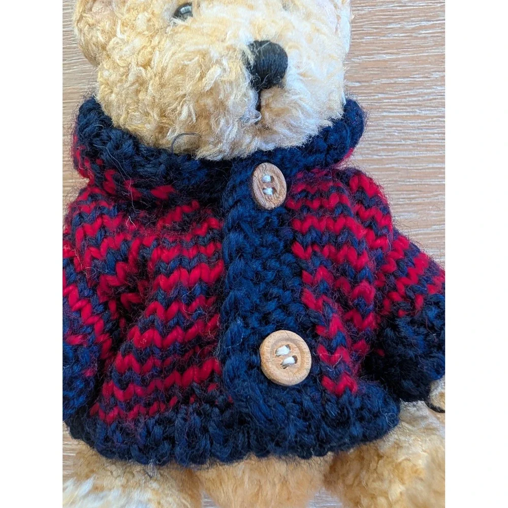 Vintage 1998 Hugfun Teddy Bear Navy Red Striped Sweater Hooded 6
